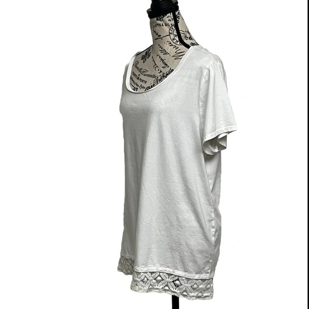 Chico’s White Cotton Slub Lace Hem Tunic Top Women’s 3 (XL) – Boho Modest - Picture 3 of 11